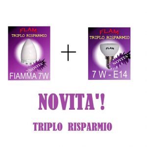 NEW-LAMPADINA BASSO CONSUMO BASE+LAMPADA FIAMMA E14 7W LUCE CALDA-0