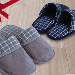 Pantofole uomo con collare a quadri - immagine 1